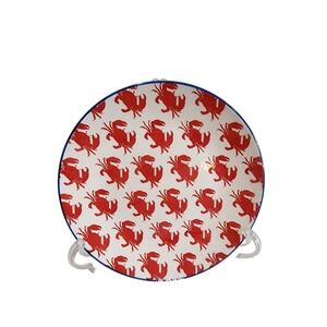 Pfaltzgraff  Pad Print Red Crab Crabs Dessert Salad Plate 7.5" Blue Trim NOS